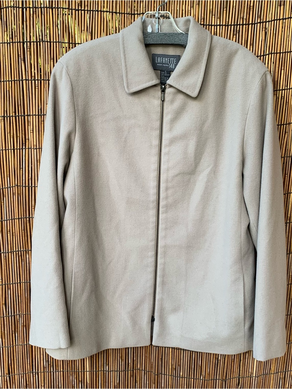 Lafayette New York 148 Beige Zip-Front Wool Jacket